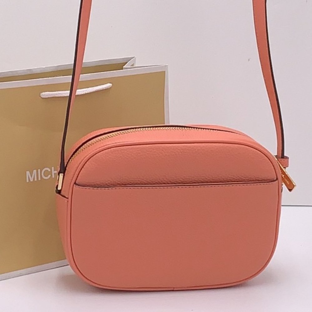 MICHAEL KORS Jet Set Medium Embossed Pebbled Leather Crossbody Bag Sherbert - Picture 16 of 16